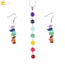 1 Set 7 Chakras Yoga Women Jewelry Sets Healing Reiki Rainbow Chips Earrings Necklaces Pendants Natural Gem Stone Mala Beads E702 - Jewelry Set - View 2
