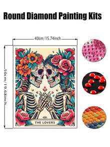 5D Diamond Painting Kit - Skull Design, Rhinestone Art Craft Kit For Valentine's Day, Jewelry Lovers Home Decor - Multicolor - View 8