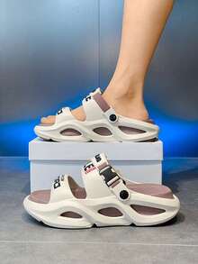 Men's New Summer Letter Print Anti-Slip Casual Slippers, EVA Lace-Up Hollow Out House Slippers - Coffee Brown - View 6