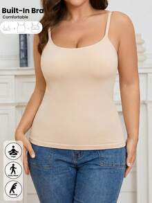 Áo hai dây kẻ sọc dáng rộng dành cho nữ, cổ tròn, chất liệu vải dệt kim co giãn, kiểu chui đầu, có mút ngực và lớp lót cúp ngực, phù hợp cho mọi mùa, thoải mái và đa năng cho mùa hè. - Màu be - Xem 5