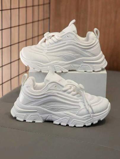 1 Pair New Breathable Sports Casual Sneakers, PU Mesh Patchwork Design, Lightweight Soft Sole, Suitable For Outdoor Running, Holiday Travel, Daily Casual Wear, All Season