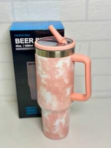 Large 1200ml Capacity, Ideal For Those Who Drink A Lot Of Water. Stainless Steel Material, Keeps The Temperature For Longer. With Straw And Lid, Practical For Drinking Without Spilling. Side Handle, Easy To Carry. Gradient Design In Pastel Colors, Modern And Stylish. Perfect For Work, Gym, Travel And Car. - 西瓜粉 - 查看 6