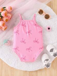 Baby Girls' Pink Ribbed All-Over Butterfly Print Snap Front Romper, Cute & Casual For Everyday Wear - Pink - View 2