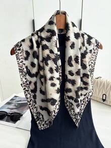 1 pieza Pañuelo cuadrado de 65*65cm de estilo europeo y americano con estampado de leopardo de seda sintética, adecuado para hombres y mujeres, para primavera/verano, uso versátil para salidas, ciclismo, deportes, fiestas, baile callejero, citas, fotografía, transmisión en vivo, vacaciones y regalos - Caqui - Ver 4