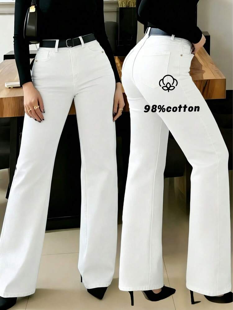 Nouveaux jeans droits pour femmes, jeans décontractés style rue à coupe ample et décontractée, pantalon en jean et vêtements pour femmes blancs printemps - Blanc - Voir 1