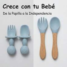 Set Alimentación Bebé Silicona 8 Pzs Plato Antideslizante Babero - Celeste - Ver 4