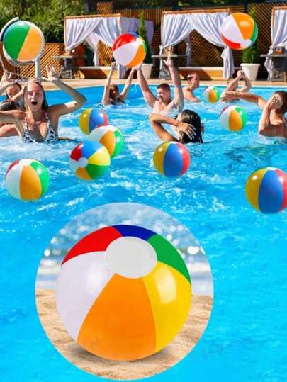 2pcs/1pc Rainbow Beach Ball (Approx. 30cm), Summer Water Game, Birthday Party Supplies/Inflatable Beach Ball, Hawaiian Tropical Theme Party Decoration Gift, Classic Rainbow Color