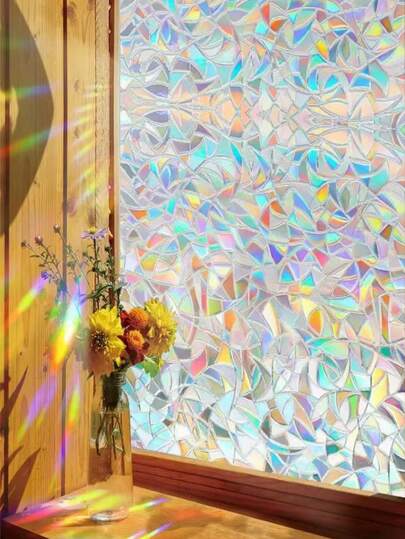 Rainbow Color Changing Privacy Window Film, One-Way Decorative Window Sticker, 3D Static Cling Anti-Glare Heat Insulation Window Decal, Suitable For Home Decor, Living Room, Bedroom, Bathroom