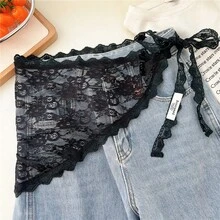 Lace Patchwork Tie Decoration Stylish Scarf - Triangular Petal Black - View 11