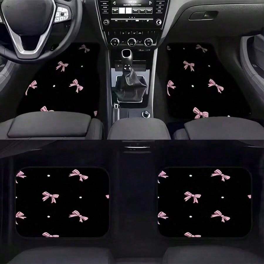 1pc/4pcs Car Floor Mats, Car Trunk Mat, Car Trunk Protector Mat, Pink Bow Polka Dot Pattern, Suitable For Sedans Or Crossover Vehicles, Easy Maintenance And Gift Idea, Also Fit For Off-Road Vehicles And Styles, Car Interior Upgrade, Decorative Floor Mats, Fashionable Car Mats, Durable Car Mats, Easy Clean Mats, All-Weather Mats, Off-Road Users, Car Enthusiasts - Nhiều màu - Xem 1