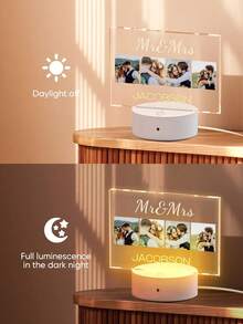 1pc Customized Music LED Night Light, Customized LED Music Plaque With Picture And Wooden Base, Personalized LED Lamp With Acrylic Song Plaque, Customized Picture Song Light, Music Photo Plaque Gift, Illuminated Music Plaque, Valentine's Day Gift, Couple Gift, Wedding Anniversary Gift, Housewarming Gift, Gift For Boyfriend/Her/Wife/Husband - Couple 4 Pictures - View 4