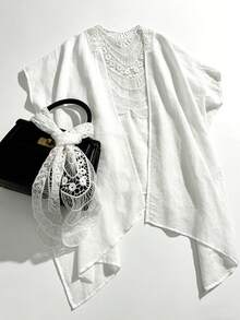 1条女士蕾丝镂空沙滩围巾，适合伴娘、婚礼、派对、海滩、旅行、约会、情人节礼物 - 白色 - 查看 6