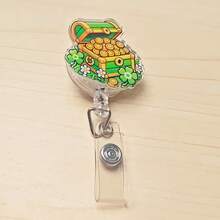 St. Patrick's Day Retractable Badge Reel With Lucky Clover, Rainbow, Coins, Leprechaun Designs, Suitable For ID Card Holders, Holiday Gifts - Multicolor - View 20