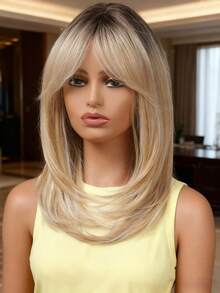 20-Inch Short Gradient Gold Curly Bob Wig, Cute Layered Bob Wig For Women, Mixed Gold Synthetic Natural Soft Curl Wig. - Multicolor - View 4