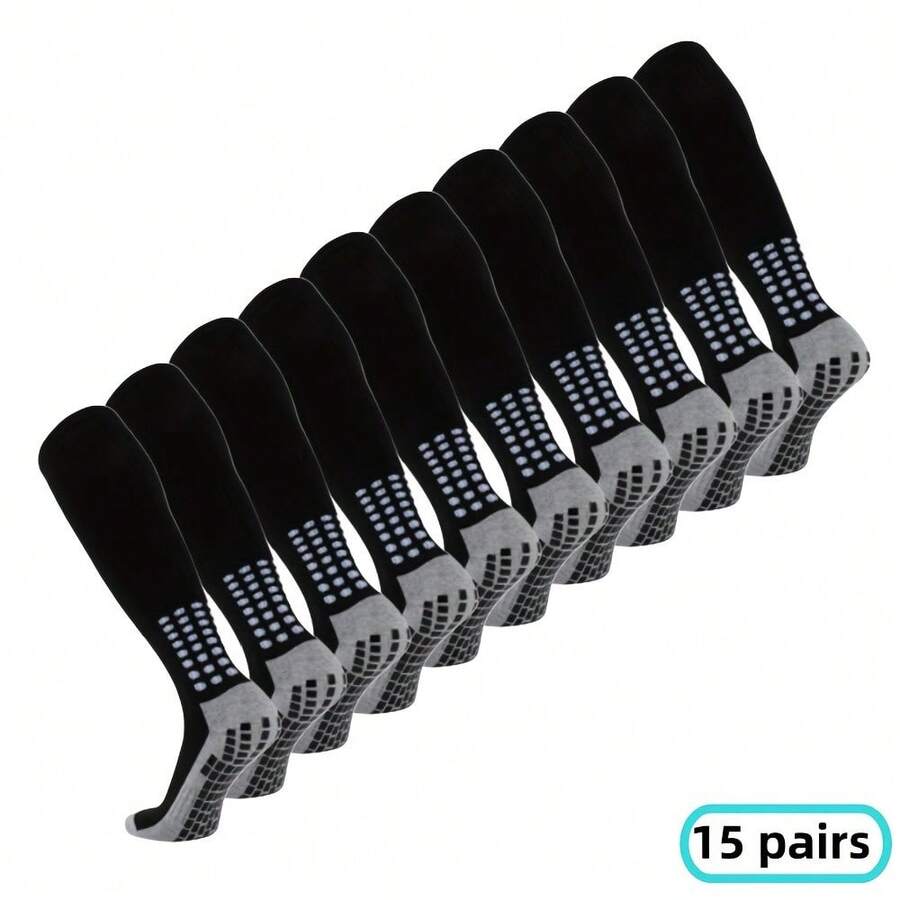 A Set Of 15 Pairs For, These Long Unisex Socks Are Essential For The Football Field, Featuring A Towel Dot Design On The Bottom For Added Comfort During Sports - 15雙黑色 - 查看 1