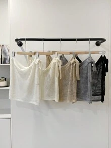 1pc Women's Solid Color Knitted Hollow Lightweight Decorative Versatile Sunscreen Casual Party Street Style Shawl, Skirt, Beach Dress, Suitable For Spring, Summer, Autumn - Multicolor - View 2