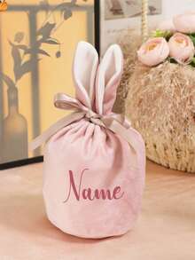 Personalisierte Geschenktasche mit Hasenohren aus Samt, individualisierbare Osterkordelzugbeutel, anpassbare festliche Leckereientasche, Osterkorb, Ostergeschenk, individuell gestaltbares Geschenk für Frühjahrsfeiern, Einweihungen & besondere Anlässe, stilvolles Accessoire, Osterdekoration - Stil A - Übersicht 5