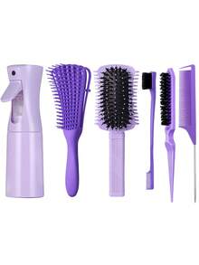 1/2/3/4/5/6/11/12 Pcs Hair Brush Set With Curly Hair Brush Defining, The Narrow Side Edge Efficiently Separates And Volumizes Curl Clumps, Wet And Dry Eight-Claw Comb, Edge Brush, Bristle Brush And Rat Tail Comb Are Suitable For Hairstyling, Smoothing Hair And Eliminating Frizz, Continuous Ultra-Fine Mist Spray Bottle, Plastic Refillable Spray Bottle - Multicolor - View 2