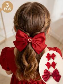 3 st. hårnålar med rosett, hjärtformade hårspännen med rosett, söta och utsökta accessoarer, söta hårnålar, håraccessoarer för barn, håraccessoarer för småbarn, kläder för fyra årstider, lämpliga för både hem och utflykter, barnpresenter, lämpliga för turistfotografering, högtidsfester - Multifärgad - Visa 1