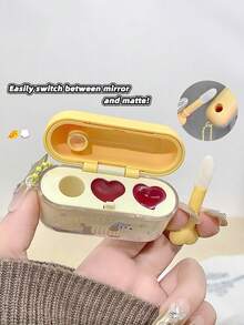 Gege Bear 1pc Matte & Glossy Dual-Tone Lip Cream With Applicator Brush, Moisturizing, Long-Lasting, Natural Finish, Portable Dual-Color - Multicolor - View 5