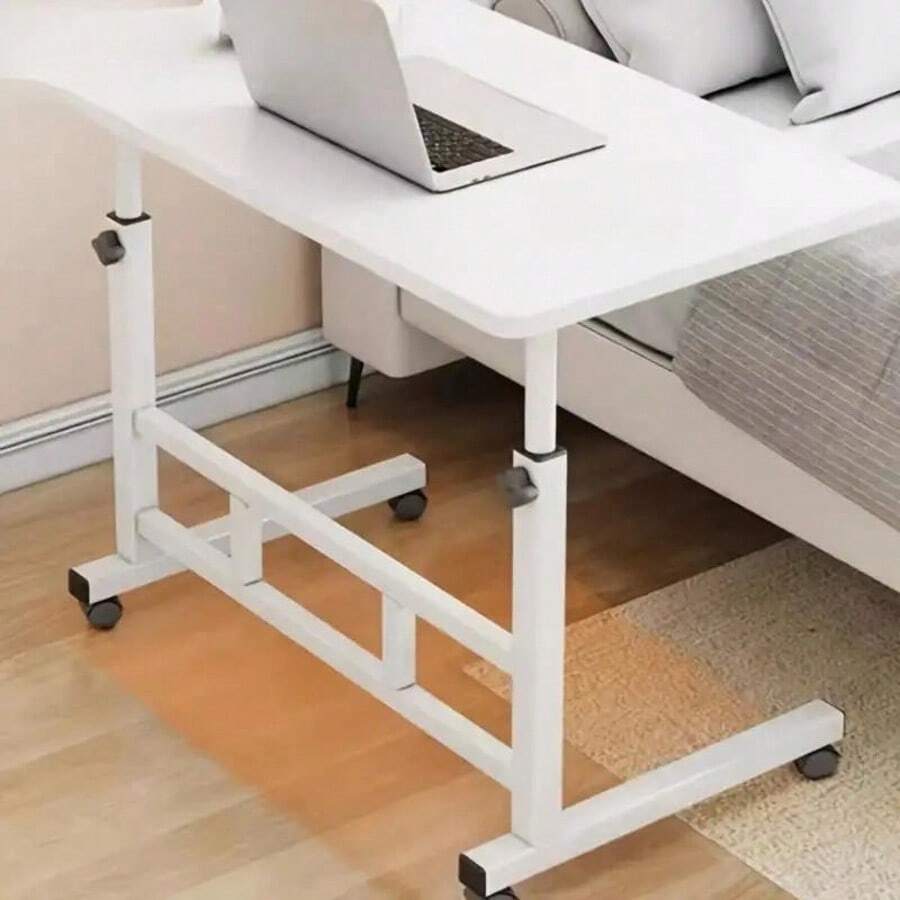 Mobile Lift Table, Computer Desk, Adjustable Height, With Wheels Bedside Computer Desk, Sofa Side Table, Two Sizes Available, Suitable For Bedroom, Dormitory Laptop Stand, Lazy Office Desk, Coffee Table, Gift - 白色 - 查看 1