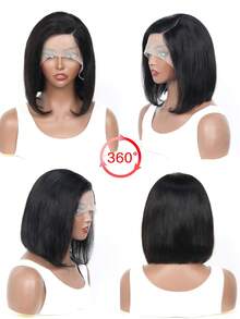 女士直发波波头假发，侧分无刘海，自然逼真，易于造型和佩戴，高品质齐肩长度假发，百搭发型，侧分假发 - Natural Black - 查看 4