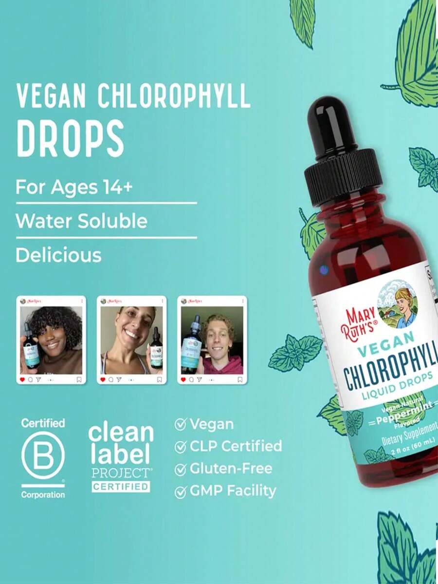 Mary Ruth's Vegan Chlorophyll Liquid Drops - Non-Diluted Liquid Chlorophyll - Mulberry Derived Supplement - Non-GMO - Delicious Minty Flavor - 2 Fl Oz - 1Bottles - 查看 1