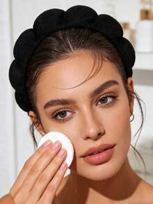 Black Twist Sponge Hairband For Women Lightweight Terry Cloth High Skull Top Head Hoop Durable Non-Fading Hair Accessory For Face Cleansing, Makeup & Daily Hairstyling Portable Headband Ideal For Home Use, Travel & Gym Beauty Essentials Perfect For All Hair Types - 黑色 - 查看 4