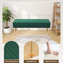 ASDF-Furnimart 44 Inch Velvet Bench Ottoman Comfortable Footrest Stool Table Bench Dining Bench Tufting Bench Indoor Bench with Gold Legs for Living Room Bedroom Entryway Velvet-Green - terciopelo verde - Ver 6