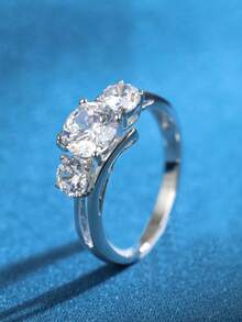 1pc S925 Sterling Silver Lab-Grown Gemstone Ring, Featuring 3 Lab-Grown Gemstones, Elegant & Luxurious, Suitable For Daily Commute, Gatherings, Parties, Music Festivals, Mother's Day Gift, Birthday Gift - Silver - View 1