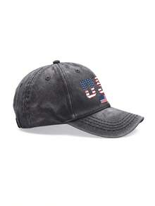 1pc USA Flag Printed Baseball Cap, Men's Oxford Lining, Classic Curved Brim, Natural, Comfortable And Breathable, Adjustable Hook And Loop Closure At The Back, Suitable For Everyday Wear, Outings, Sports, Outdoor Activities, Travel, Etc, For Spring/Summer/Fall, Independence Day, Memorial Day, El E Cti On Day - 黑色 - 查看 5