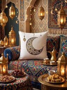 2pcs Black & White Moon & Star Pattern Soft Decorative Pillow Covers, Suitable For Sofa, Bed, Living Room - White - View 4