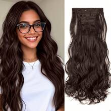 22英寸夹式接发，6片装，长款波浪卷黑色合成接发，自然柔软隐形夹式加厚假发片，适合女性日常佩戴。 - 彩色 - 查看 13