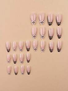 24pcs Almond-Shaped Nail Stickers, Shiny Polka Dot French Manicure Style, Minimalist & Elegant, Reusable, Suitable For Women's Daily Life And Travel - 多色 4 - 查看 3