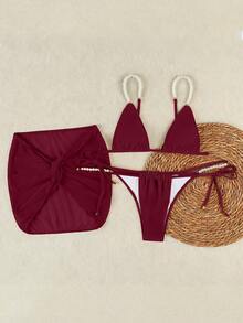 Bộ bikini gợi cảm màu đỏ tía đính hạt cườm, dây đeo, họa tiết hoa, kiểu dáng nghỉ dưỡng 2026, thích hợp cho bãi biển, mùa hè, mùa xuân, hoàn hảo cho du lịch biển, kỳ nghỉ hè, trang phục sinh nhật, đồ tập thể dục, trang phục hàng ngày thanh lịch và đồ mặc ngoài. - Màu Đỏ Sâu - Xem 3