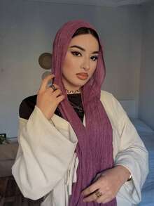 1条纯色纹理透气柔软长款棉纱头巾 - 彩色 - 查看 18