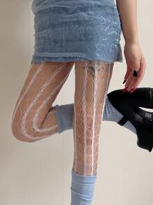 1 Pair Women's Y2K Tie-Dye Gradient Hollow Fishnet Pantyhose, Slimming And Leg-Lengthening, Non-Slip, Suitable For Party, Dates, Daily Wear - Pink - View 3