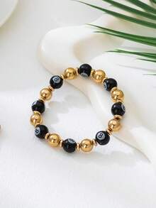 1 Classic Personalized Digital Bead Bracelet - Gold - View 3
