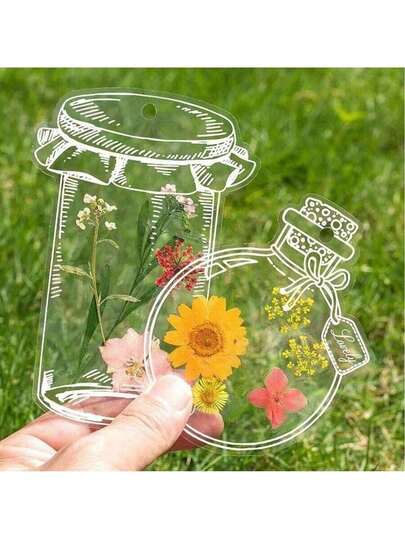 100片透明书签，饰以干花瓣，干花书签套装（不含干花），适合户外DIY书签、手工书签、书籍书签及礼品。春、夏、秋季与朋友、同学、伙伴一起收集花卉图案书签，打造专属书签。