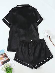 [Dreamery]Cashew Flower Jacquard Women's Poplin Short Sleeve Shorts Pajama Set - Black - View 9