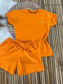 CONJUNTO INFANTIL MENINAS LANÇAMENTO/MODA/FESTA/PASSEIO/PROMOÇAO/ - Laranja - Visão 4