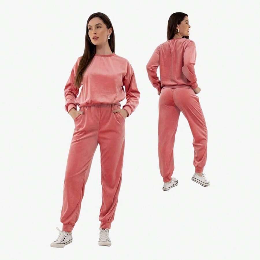 Women's Long Sleeve Velvet Set Plus Size With Pockets HF-CON-050 - Ikan Salmon Merah Muda - View 1