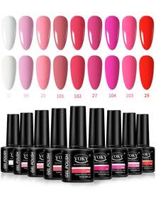 VOKY 9件套玫瑰粉色指甲油套装，7毫升小瓶装，无异味，UV/LED光疗，持久显色，专业美甲护理套装 - 彩色 - 查看 9