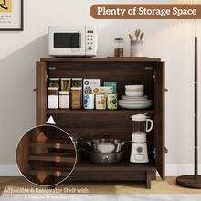 GIKPAL Sideboard Buffet Cabinet With Storage, 31" Mid Century Storage Cabinet With Lines Panel Doors, Adjustable Shelf For Kitchen Dining Room, Wood Accent Cabinet For Living Room, Walnut - 1個核桃 - 查看 6