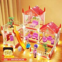DIY Villa Dollhouse Playset: Assembled Castle With Terraces, Furniture & Accessories - Educational Puzzle Kit For Imaginative Play & Early Development, Perfect Children's Day Best Gift For Boys & Girls - 粉色 - 查看 6