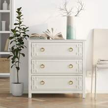 COZAYH Farmhouse 3-Drawer Dresser Chest Cabinet With Bronze Metal Ring Handles, Vintage French Country Nightstand, White - 白色 - 查看 12