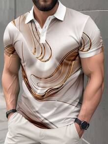 Men's Casual Striped Print Short Sleeve Polo Shirt - Multicolor - View 5