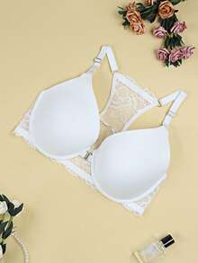 1pc Plus Size Lace Front Closure Bra, Sexy & Comfortable Plus Size Women Lingerie - White - View 8