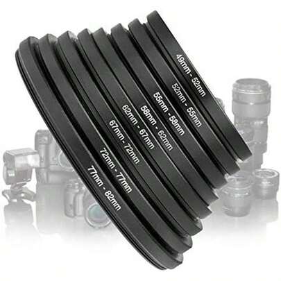 Ladieshow 8 Piezas Juego de Adaptador de Anillo de Filtro de Lente de Cámara, Kit de Anillo Adaptador de Filtro de Lente de Aluminio Anodizado, Objetivo Escalonado49-52-55-58-62-62-67-72-77-82mm