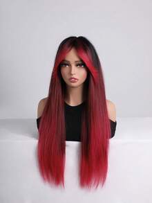 多层女士假发，柔软合成发丝，中长款，适合情人节约会和日常造型 - 漸層紅色 - 查看 7